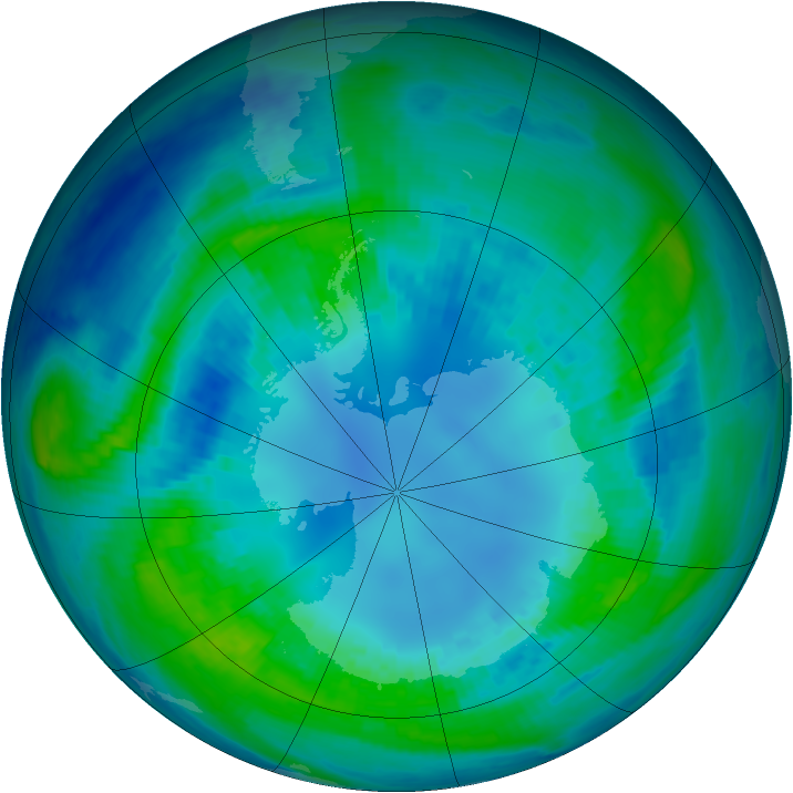 Antarctic ozone map for 21 April 2001